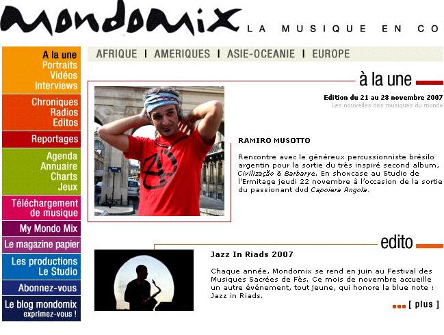 Madeleine LeclairProjets multimédia à destination du grand public. L’exemple du site {Mondomix, la musique en couleur} et du documentaire interactif {Sonorama. Sud du Bénin}